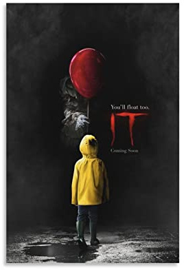 Póster de película de terror It en lienzo y arte de pared para decoración moderna de dormitorio familiar, 12 x 18 pulgadas (30 x 45 cm)