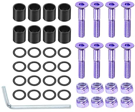 PATIKIL 1 Inch Skateboard Hardware Screws Bolts Kit, 8Pcs Skate Tools Mounting Hex Key Parts with Spacers Washers Nuts Wrench for Skateboard Longboard Wheel Accessories, Purple Black