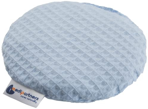 Medi Partners Kirschkernkissen Mikrowelle für Babys 180g rund 15cm Körnerkissen Wärmekissen 100% Baumwolle Öko Natur - Kirschkernkissen Wärme + Kältetherapie Massagetherapie (Blau Waffel)