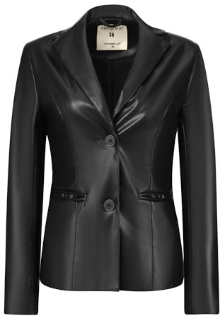 Allegra K Women's Faux Leather Blazer Slim Fit Casual Office Button Down Long Sleeve Jacket Medium Black