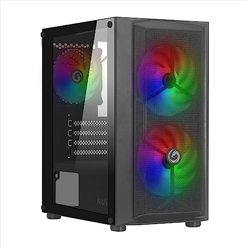 Nuwo Blitz R26 Nero Case Micro-ATX per PC Desktop Office Gaming Mini Tower 0.50MM SPCC 3 Ventole LED FRGB Illuminazione Arcobaleno Fissa Pannello Laterale in Vetro Temperato (AxPxL: 390x346x200 mm)