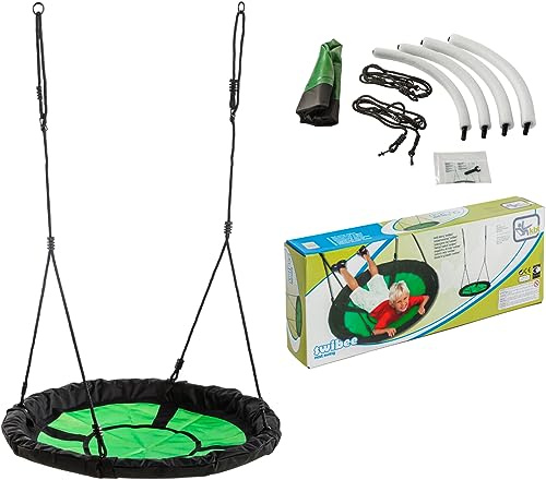 TRIBECCO Columpio nido colgante, columpio redondo, diámetro de 98 cm, soporta hasta 150 kg, ideal para exteriores e interiores, recomendado para niños y adultos (verde)