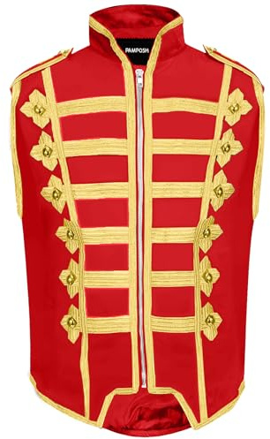 Pamposh Steampunk Hussar Military Drummer Parade Vestes sans manches – Emo Punk Hommes Vestes – Vêtements gothiques Napoléon – Vestes de bande de marche