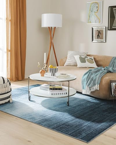 benuta Pop Teppich Laury - Blau 200x300 cm - Kunstfaser - Rechteckig & im Style: Uni, Elegant, Minimalistisch - Pflegeleicht für Wohnzimmer Schlafzimmer