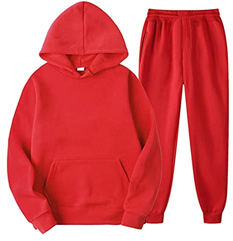YOUYING Tuta sportiva da uomo, 2 pezzi, a maniche lunghe, felpa con cappuccio e pantaloni della tuta, casual, per allenamento e jogging, A# Rosso, XX-Large