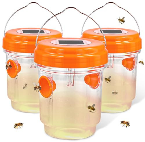 Carpenter Bee Cage, 3 Pièges à Guêpes Suspension Extérieure Solaire LED Light Yellow Jacket Cage pour Les Mouches, Les Guêpes et Les Tueurs de Guêpes sur la Terrasse, la Cour, Le Jardin