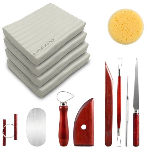 ReArt Non-Drying Oil-Based Modeling Clay 2.6 Pounds, Non Hardening Reusable Clay, Non Toxic No Bake Professional Oil Base Sculpting Clay (White & Tools)