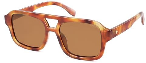 SOJOS Retro Aviator Sunglasses for Womens Mens Polarized Trendy Square Designer Inspired Shades 80s 90s Sun Glasses SJ2342 Yellow/Brown