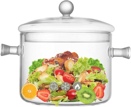 Glass Cooking Pots, 1.9L/64OZ Heat-Resistant Borosilicate Glass Saucepan with Cover, Cookware Set Stovetop Pot for Soup, Pasta,& Baby Food (64OZ)