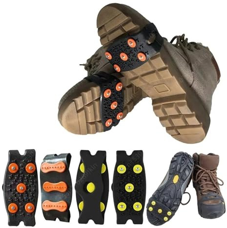 LSYHHXC 1 par 5-dubbar snö isklo halkskydd klättring stegjärn grepp unisex skor stövlar skydd utomhuskedja sko spikar för vintern (1 par 26–45 orange)