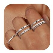 CASSIECA 5 Stück Silber Ringe für Frauen, Ringe Damen Silber Stack Ring Set mit Kubischer Zirkon Daumen Ring Fingerring Verlobung Versprechen Silberring Schmuck für Freundin Frau Mom Ringgröße 62