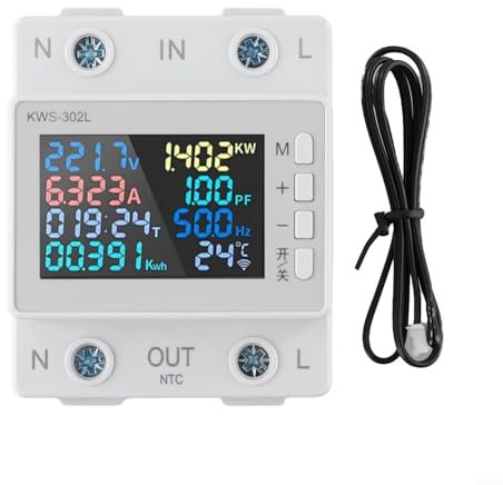 Eawfgtuw LCD Digital Energy Meter Power Monitor AC170V-270V Electricity Usage Voltmeter KWS-302WF With WiFi Remote Control Overcurrent Protection Rail Installation(KWS-302L)