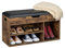Relaxdays Banco Zapatero con Almacenaje, 3 Compartimentos para Zapatos, Baúl y Asiento, 46 x 80 x 30 cm, Marrón/Negro, Tablero de Fibras