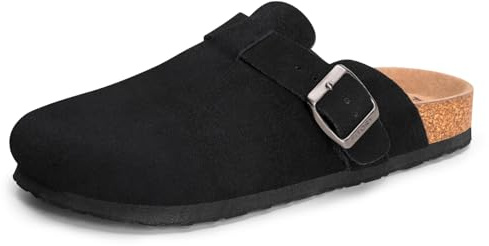 FITORY Men‘s Suede Clogs, Leather Mules with Cork Footbed | Closed Toe Slip On Potato Shoes with Comfort Arch Support and Soft Upper, Casual Outdoor Walking Footwear
