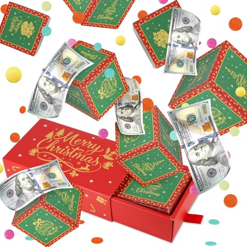 Giftota Caja de regalo desplegable de Feliz Navidad, caja de regalo sorpresa para dinero con confeti, explosión de efectivo