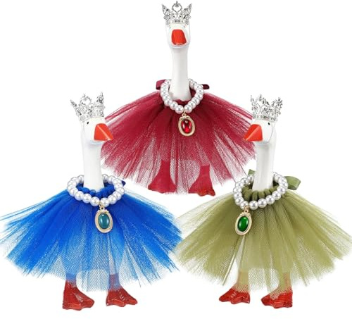 Sunnymove 9 Pcs 7 Inch Mini Desk Goose Outfits with Rhinestone Tiara Crown Necklace Tutu Dress Magnetic Goose Key Holder Princess Costumes for Duck Statue Desk Key Holder(Gem,Elegant)