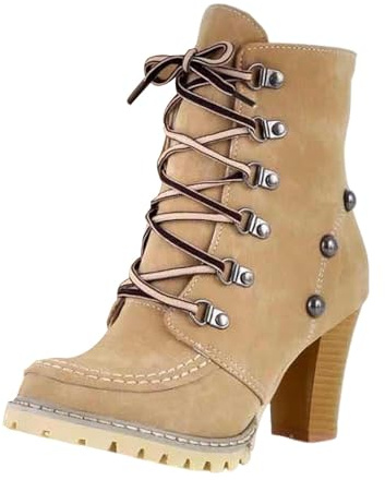 Botines para mujer con plataforma y tacón medio con tachuelas y cordones, estilo vintage, Amarillo, 38 EU