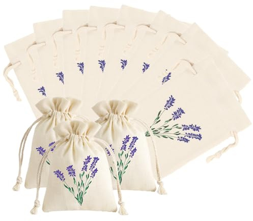 Confezione da 12 sacchetti per lavanda, vuoti da riempire – sacchetti in tessuto lavanda con cordino di serraggio riutilizzabili – sacchetti profumati per gioielli, spezie, erbe, regali, cassetti