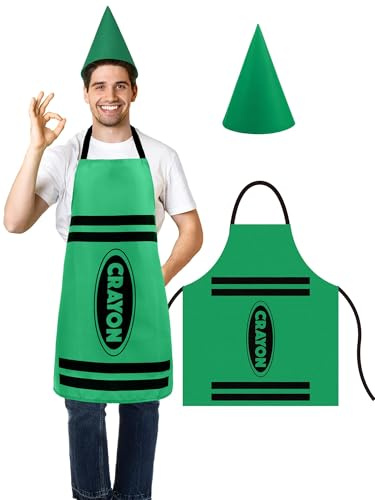Disfraz de Crayón con Sombrero en Punta,Delantal de Lápices de Colores,Gorro Cónico de Enanos Divertidos,Disfraz Crayón para Adultos,Accesorios Disfraces para Fiestas Temáticas,Carnaval (Verde)