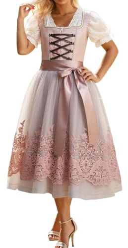 Generisch Vestido tirolés para mujer, vestido tradicional midi elegante, vestido tradicional Oktoberfest, talla grande, vestido de corbata cuadrado alemán, elegante, cosplay, disfraz medieval