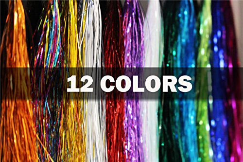 Tigofly Flashabou, filo da pesca per pesca a mosca, 12 colori, 0,3 mm, 12 confezioni