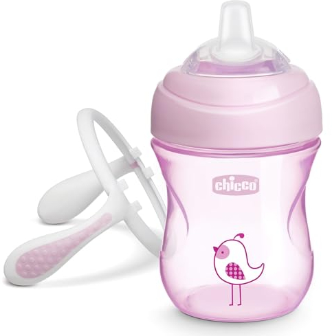 Chicco Trinklernbecher, auslaufsicherer 200ml Trinkbecher für Babys, Trinkflasche ab 4 Monaten zum Trinken lernen mit ergonomischer Silikontülle, doppeltes Anti-Kolik-Ventil, BPA-frei - Pink