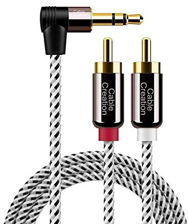 CableCreation 3,5 mm auf Cinch-Kabel, Winkel 3,5 mm-Stecker zu 2 x Cinch-Stecker, Aux-Stereo-Audio und vergoldeter Splitter, für Smartphones, MP3, Tablets, Lautsprecher, Heimkino, HDTV, ca. 1m 3Ft