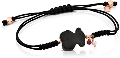 TOUS Schwarzes Seilarmband für Damen mit Onyx, Perle, Rubinmotiv, 1,24 cm und 18 Karat vergoldet auf Sterlingsilber, zart und elegant, Kollektion Tibet