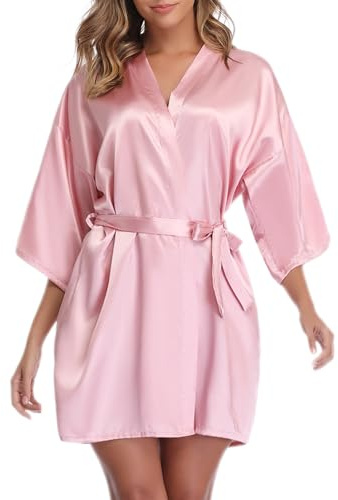 Vlazom Kimono in Raso da Donna Accappatoi e Vestaglie Satin Pigiama Kimono Scollo V Cintura per Sposa