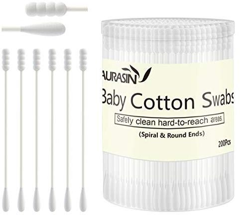 Baby Cotton Swabs, Paper Sticks Cotton Buds for Baby Ear Nose Clean-200Pcs(Spiral & Round)