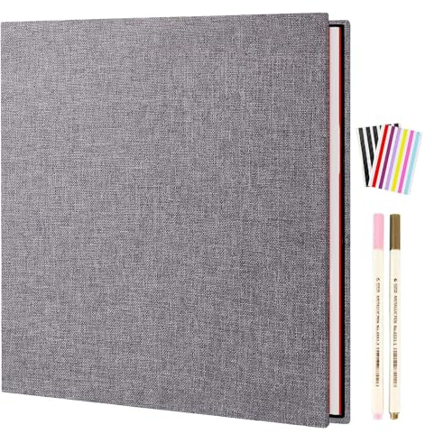 AIOR Self Adhesive Photo Album Magnetic Scrapbook, Linen Vintage Scrap Book 40 White Pages Anniversary Memory Book, Birthday Gifts Wedding Anniversary Presents, Grey (28x27cm)