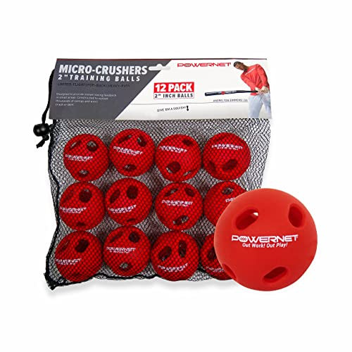 PowerNet Micro Crushers Limited Flight Training Baseballs 12 Stück | Wifle Style Batting Übungsball für Vorspiel Warm Ups und Schlagbohrer bessere Augen-Koordination Geschwindigkeit Kraft, rot