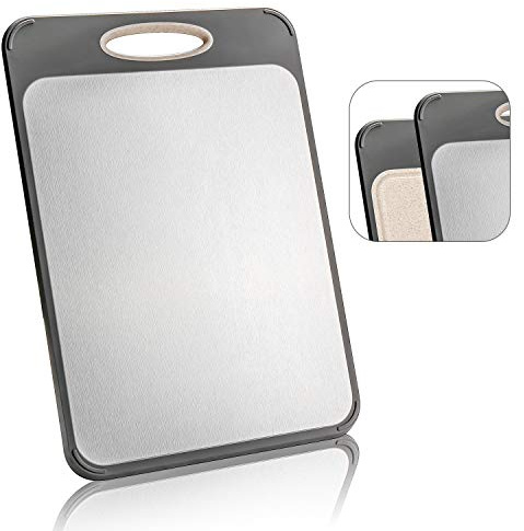 Double-Sided Cutting Board for Kitchen, WELLSTAR Chopping Board with 304 Stainless Steel and Plastic for Meat Vegetable Fruit, Non-Slip Easy Clean Large Size Chopping Cutting Board