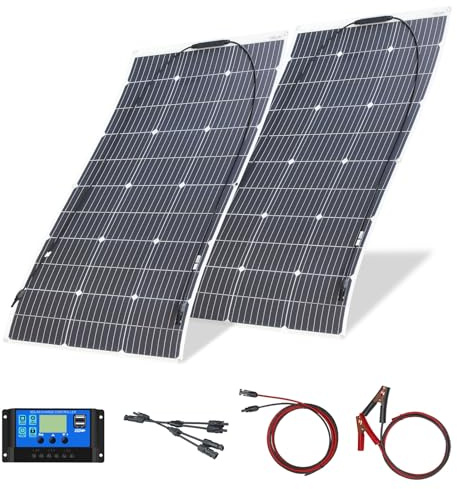 200W Flexibelt Solpanel Kit Monokristallint Solcellsbatteri med 20A styrd USB utgång för laddning av 12V Batterier (ventilerad AGM gel) för husbil, husvagn, båtar, tak