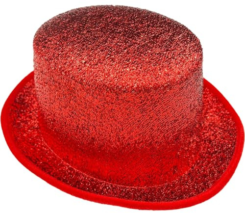 Sombrero de Copa para Adultos, Sombreros Brillos para Disfraz de Carnaval Fiesta Halloween, Talla única (Rojo)