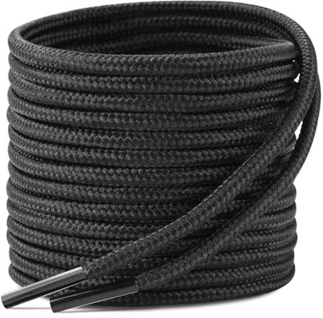 Stepace 2 Paires Lacets Ronds 3,5 mm Lacets de Chaussures Bottes Résistants Pour Randonnée et Travail Bottines Longueur 30-63 Noir 137 cm