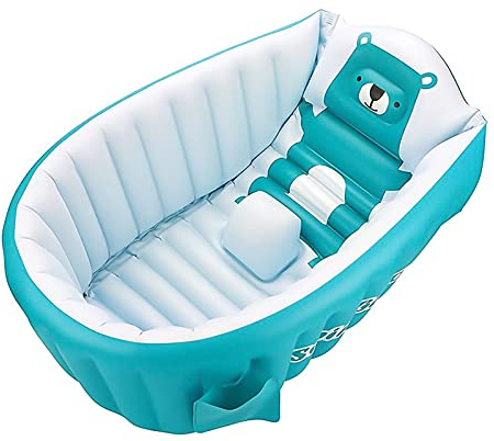 SANOTO Baignoire Bébé 0-3 Ans, Gonflable Pliable Antidérapante Douce pour Douche, Portative - Bleu