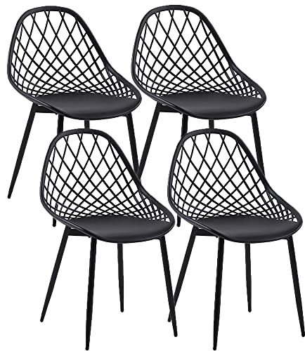 buybyroom Esszimmerstuhl 4er Set Esszimmer Stühle mit Rückenlehne Metallbeinen Wohnzimmerstuhl Schalenstuhl, Schwarz