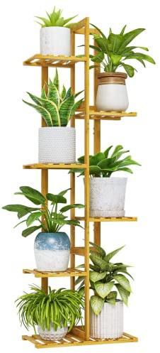 Bamworld Plant Stand Indoor, 6 Tier Bamboo Tall Plant Shelf for Multiple Plants, Corner Tiered Flower Stand for Window Garden Balcony Home Decor Living Room Bedroom