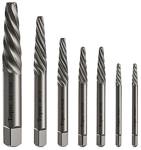 TOPEC Damaged Screw Extractor Set, 7 Piece Easy Out Bolt Extractor for Easily Remove Broken Bolts, Stripped Screws, Studs - Gifts for Men | Fathers Day Gifts for Dad