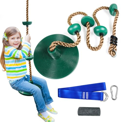 Tree Swing for Kids,Climbing Rope with Platforms,Disc Swing Seat Set Outdoor Playground Accessories for Kids-Include Carabiner, 4ft Tree Strap and Tree Protector