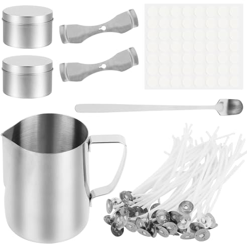 MXTIMWAN 57 Stück Kerzenherstellung Kit, Kerzen Selber Machen Set, Schmelztopf, Löffel, Kerzenglas, Kerzendochte, Dochthalter und Dochtaufkleber für die Kerzenmanufaktur, DIY Duftkerze