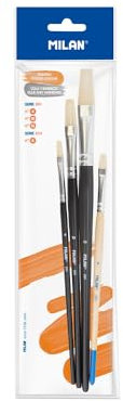 MILAN® Sac de 3 pinceaux Plats série 501 n°4, 10 et 16 + 1 Pinceau série 524 n° 8