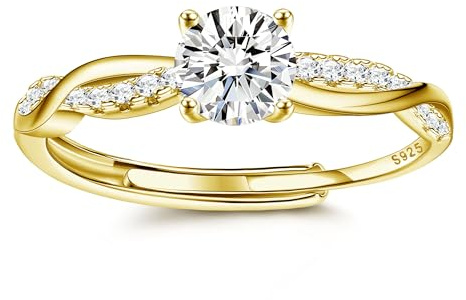 KRFY 925 Sterling Silver Rings for Women Engagement Ring Adjustable Cubic Zirconia Wedding Gold Rings Women Promise Eternity Diamond Infinity Thumb Ring Anniversary Jewellery Gift with Box