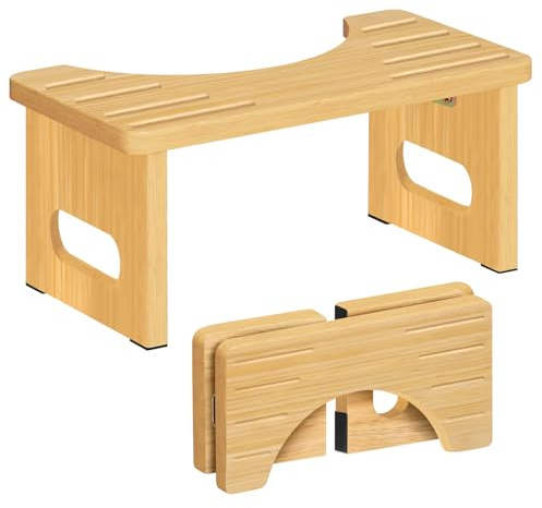 RayLove Tabouret de Toilette, Repose-Pieds en Bambou avec Coussinets antidérapants, Pliable pour économiser de l'espace, Tabouret en Forme de C résistant à 35 degrés (Couleur Originale)