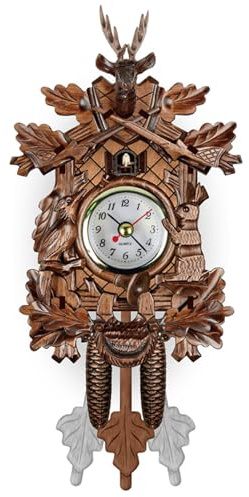 Veesper Reloj de Cuco, Reloj de pájaro de Madera, Reloj de péndulo Vintage con botón Ajustable, péndulo de Reloj de Cuco Colgante