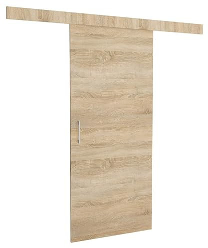 Brent - Schiebetür Komplettset mit Tür 95x 204 cm, Schiebetüren Komplettset Lucas, Türblatt Sonoma Eiche, Schiebetürsystem für Zimmer, Wandmontage, Türe Innen