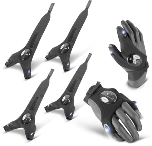 STAHLWERK Set di 2 guanti a LED, luce brillante, mani libere durante riparazioni o lavori di montaggio, guanti da lavoro con luce, universali, taglia unica, ideali per meccanici in campeggio