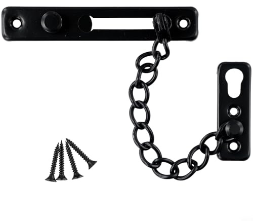 Cadena de acero inoxidable para puerta, restrictor de perno de seguridad, bloqueo deslizante con tornillos de instalación para el hogar, puerta delantera, apartamento, hotel, oficina, color negro
