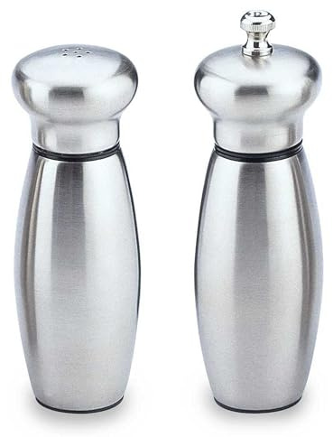 Grunwerg SS-9940S 2 Piece Pepper Mill & Salt Shaker, Stainless Steel, Silver Gray